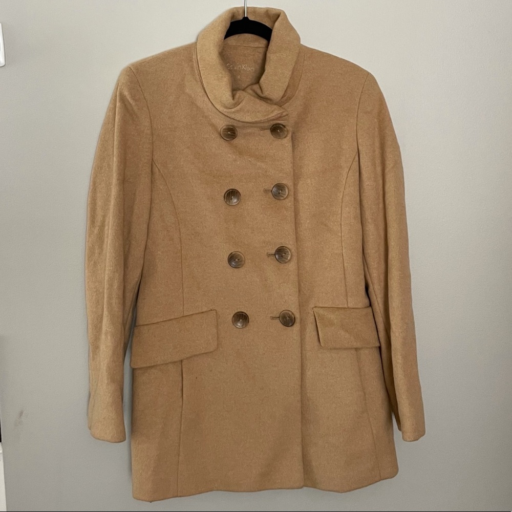 Calvin Klein tan wool coat, size 6